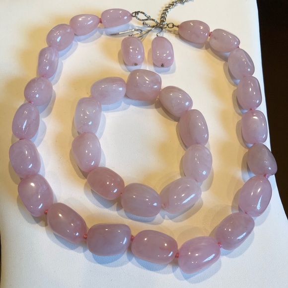 Organic Pink Rose Quartz Necklace sterling silver - Picture 6 of 7